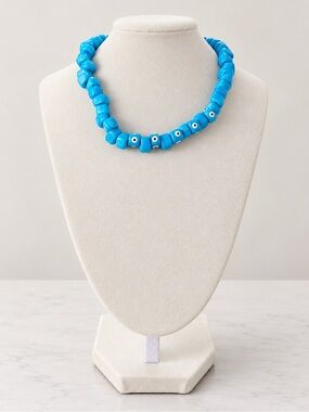 Handmade Turquoise Blue Evil Eye Beaded Statement Necklace